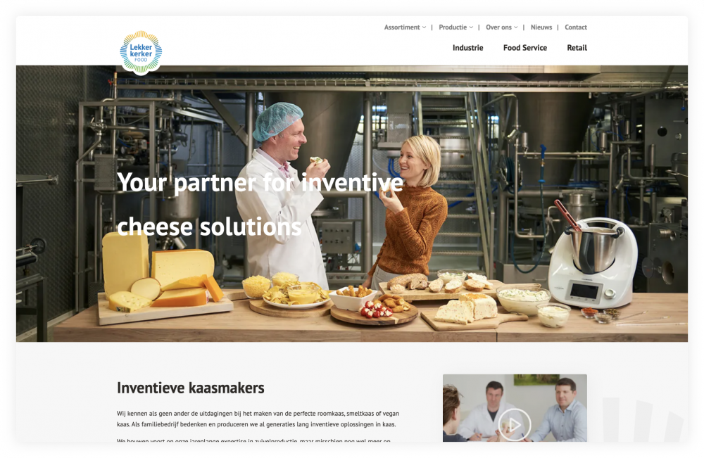 Screenshot van homepagina van Lekkerkerker Food op desktop