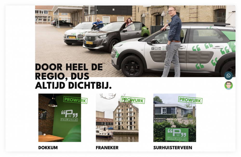 Screenshot van de pagina 'Locatie' van Prowurk.nl