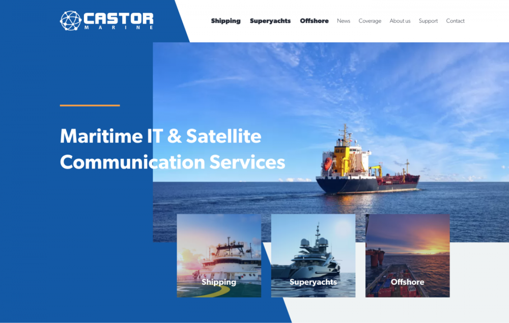 Castor Marine homepage op desktop