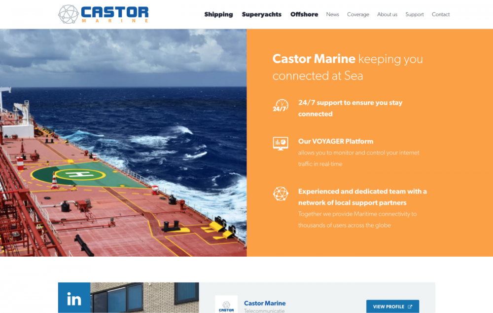 Screenshot van webpagina over de voordelen van Castor Marine