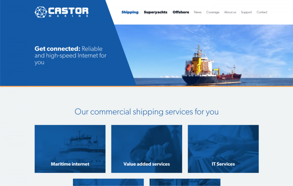Screenshot van Castor Marine website op desktop