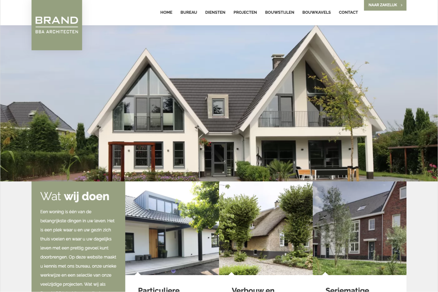 Screenshot van de homepage van de website van Brand | BBA Architecten