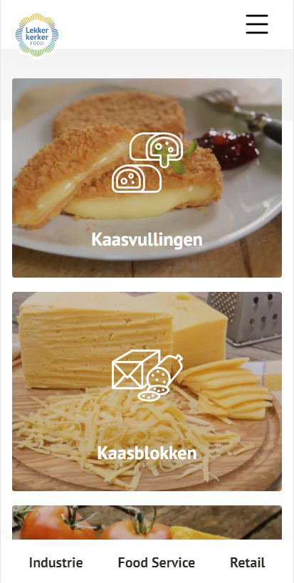 Screenshot van detail kaassoorten op Lekkerkerkerfood.nl