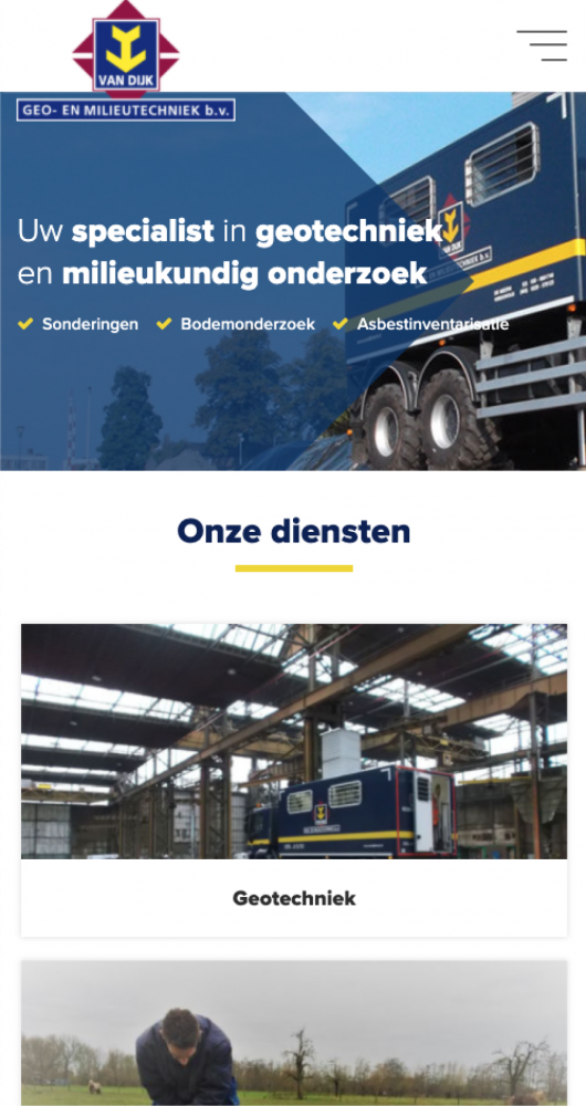 Screenshot van de homepage van vandijktech.nl